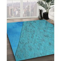 Patterned Bright Turquoise Blue Rug, pat3853lblu