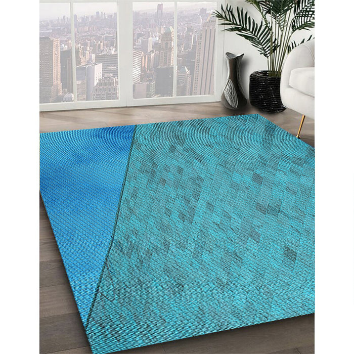 Patterned Bright Turquoise Blue Rug in Family Room, pat3853lblu