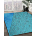 Patterned Bright Turquoise Blue Rug in Family Room, pat3853lblu