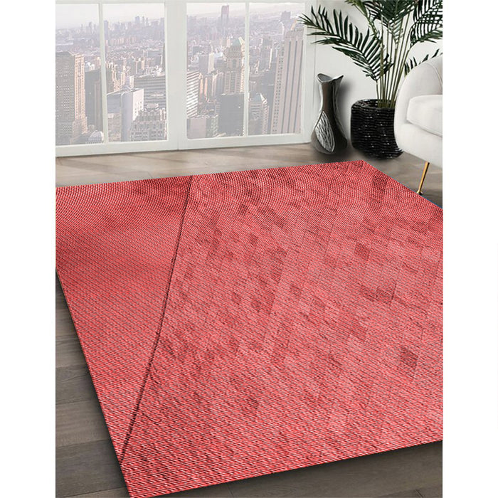 Patterned Red Rug in Family Room, pat3853rd