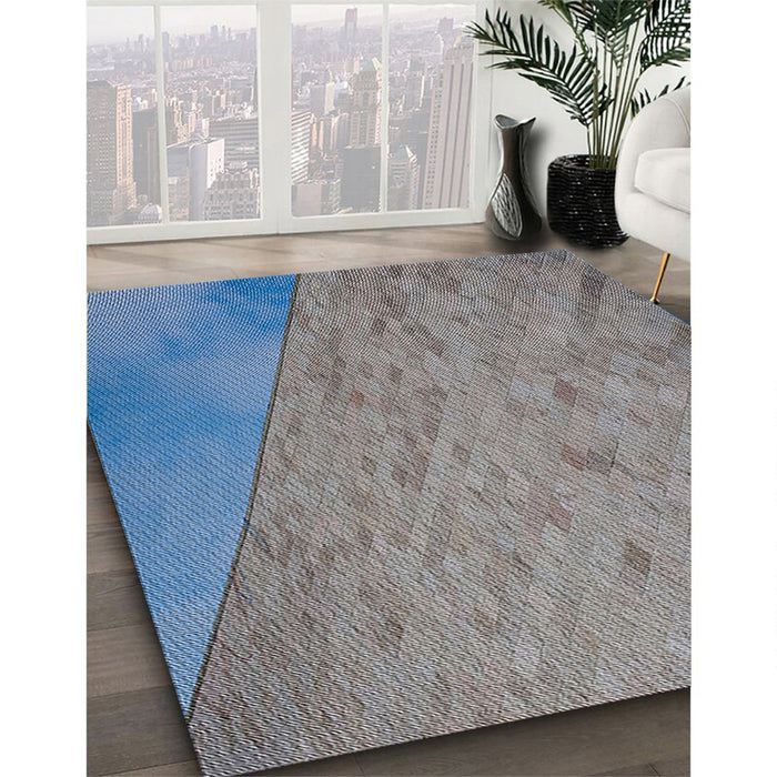 Patterned Blue Gray Novelty Rug in Family Room, pat3853