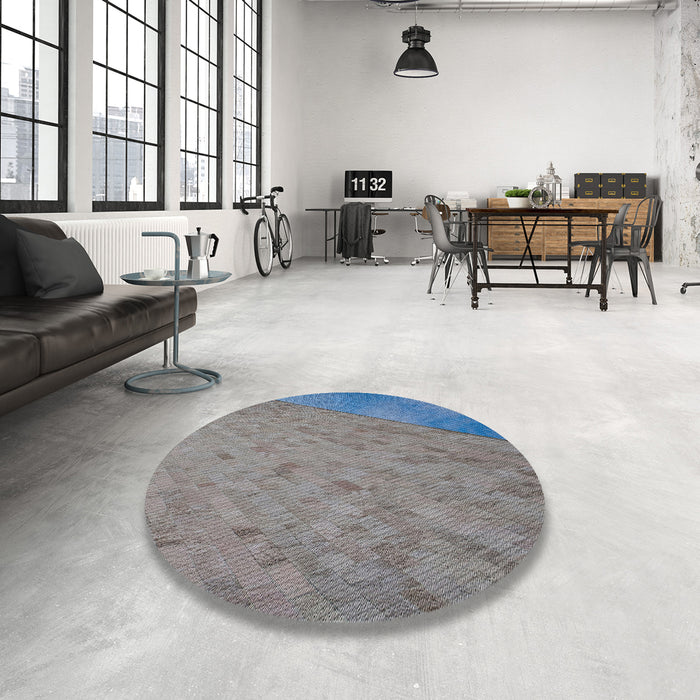Round Patterned Blue Gray Novelty Rug in a Office, pat3853