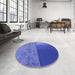 Round Patterned Sky Blue Rug in a Office, pat3854blu