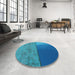 Round Patterned Bright Navy Blue Rug in a Office, pat3854lblu