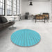 Round Patterned Dark Turquoise Green Rug in a Office, pat3855lblu