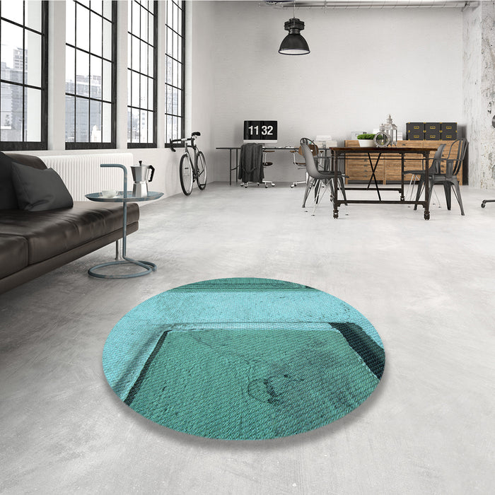 Round Patterned Diamond Blue Rug in a Office, pat3856lblu