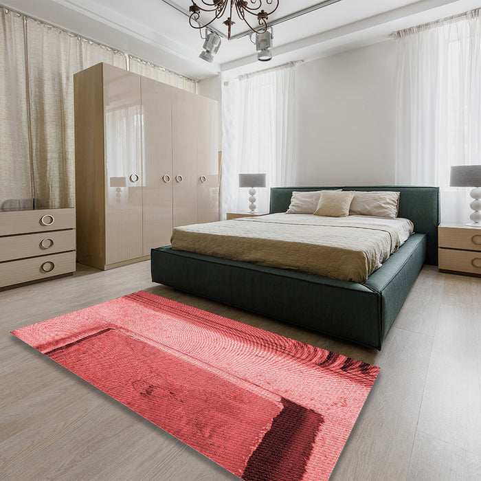 Round Machine Washable Transitional Red Rug in a Office, wshpat3856rd