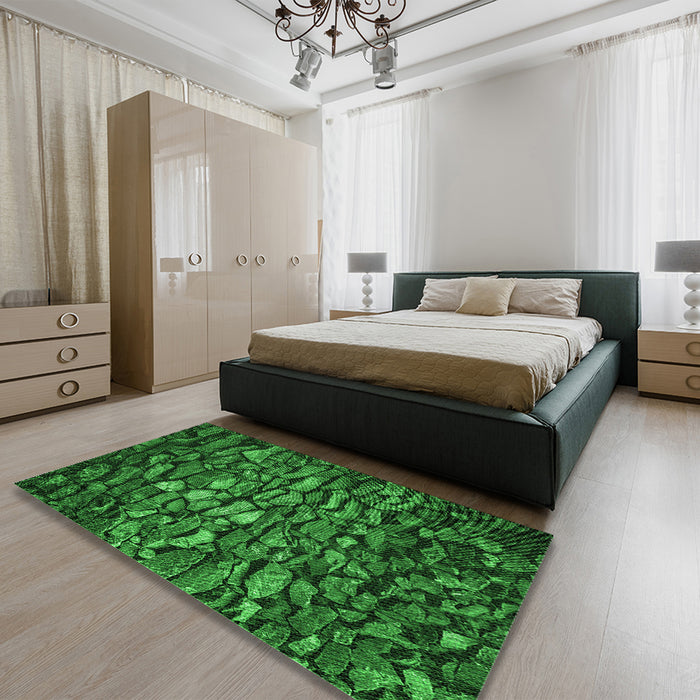 Patterned Deep Emerald Green Rug in a Bedroom, pat3857grn