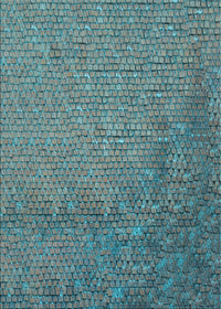 Machine Washable Transitional Blue Moss Green Rug, wshpat3858lblu