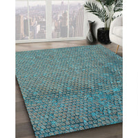 Patterned Blue Moss Green Rug, pat3858lblu