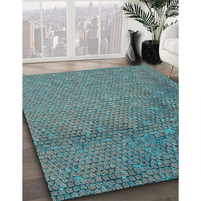 Patterned Blue Moss Green Rug in Family Room, pat3858lblu