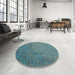 Round Patterned Blue Moss Green Rug in a Office, pat3858lblu