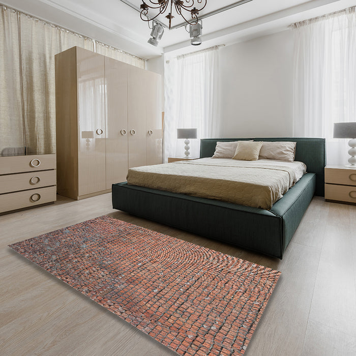 Machine Washable Transitional Light Copper Gold Rug in a Bedroom, wshpat3858