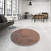 Round Machine Washable Transitional Light Copper Gold Rug in a Office, wshpat3858