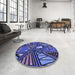 Round Patterned Light Slate Blue Rug in a Office, pat386blu