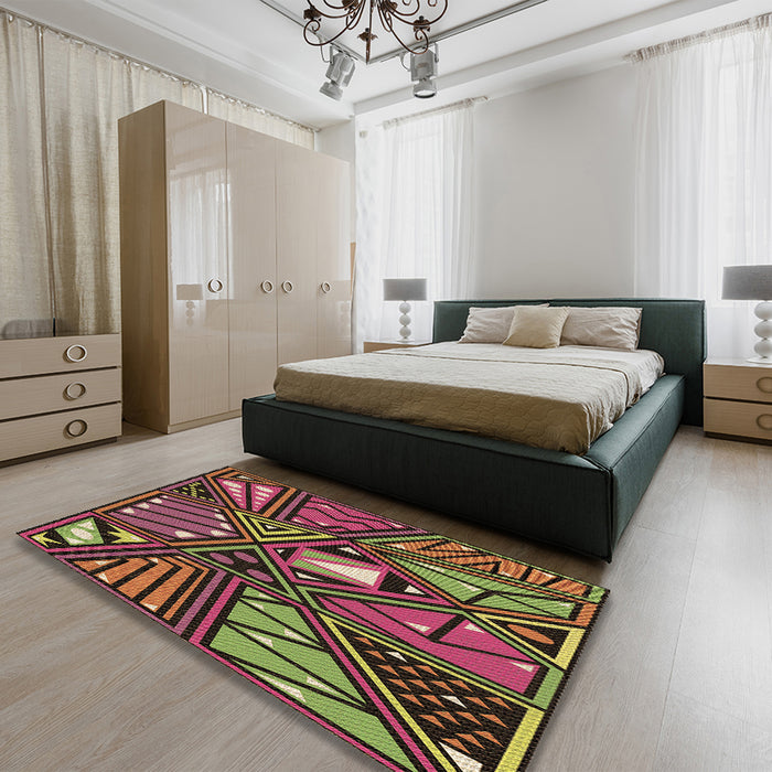 Patterned Copper Brown Rug in a Bedroom, pat386brn