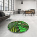 Round Patterned Dark Forest Green Rug in a Office, pat386grn