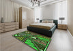 Patterned Dark Forest Green Rug in a Bedroom, pat386grn