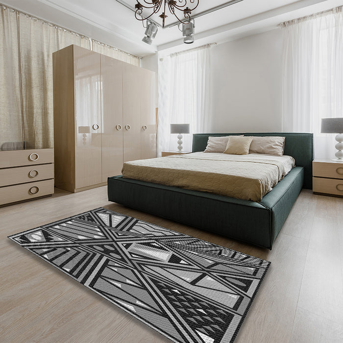 Patterned Charcoal Black Rug in a Bedroom, pat386gry
