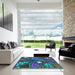 Square Patterned Macaw Blue Green Rug in a Living Room, pat386lblu