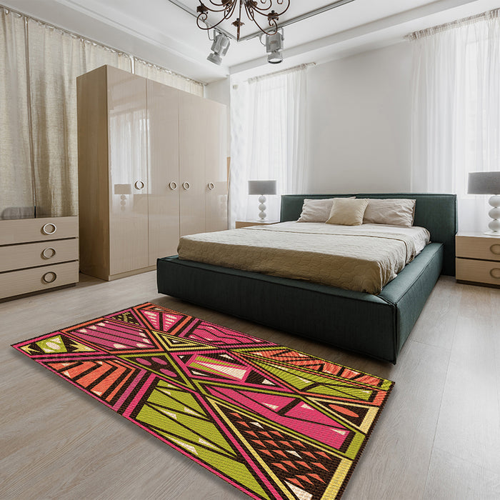 Patterned Burgundy Red Rug in a Bedroom, pat386org