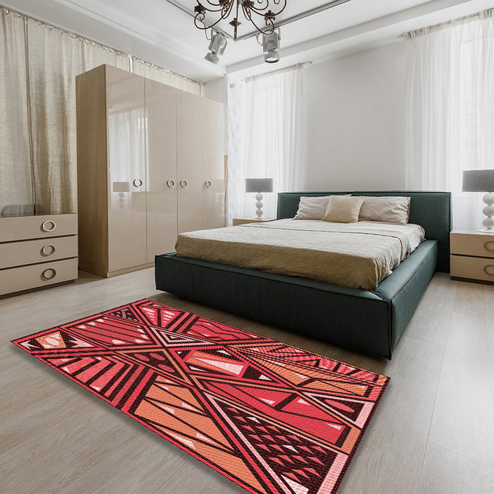 Patterned Orange Rug in a Bedroom, pat386rd