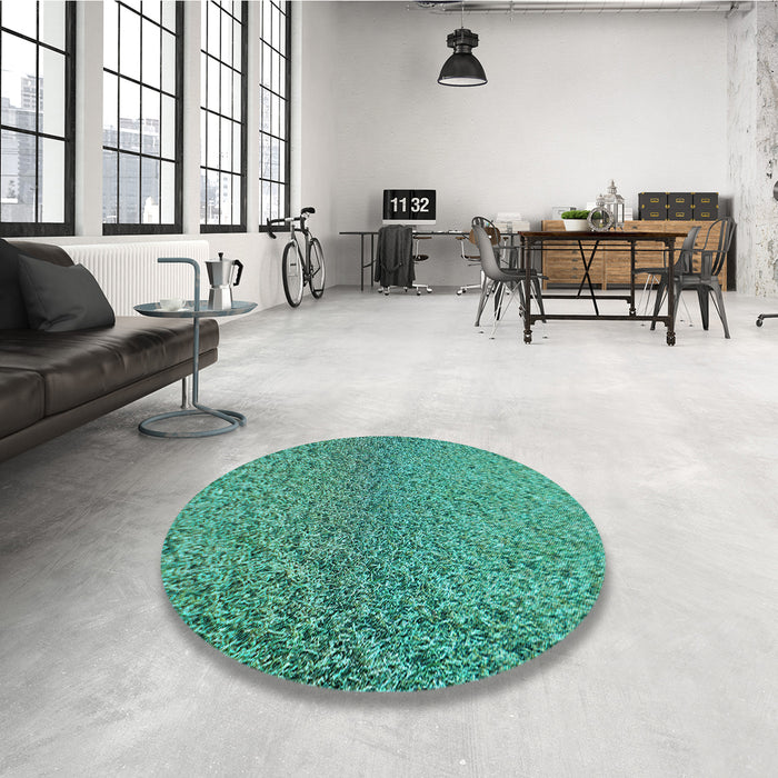 Round Patterned Turquoise Green Rug in a Office, pat3860lblu