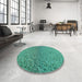 Round Patterned Turquoise Green Rug in a Office, pat3860lblu