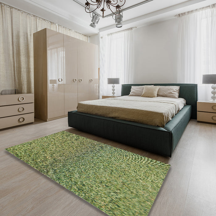 Patterned Avocado Green Novelty Rug in a Bedroom, pat3860