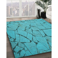 Patterned Bright Cyan Blue Rug, pat3861lblu