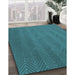 Patterned Dark Turquoise Green Rug in Family Room, pat3862lblu