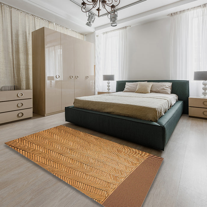 Patterned Mahogany Brown Rug in a Bedroom, pat3863org