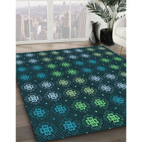 Patterned Dark Cyan Green Rug, pat3865lblu