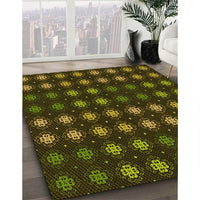 Patterned Dark Yellow Green Rug, pat3865yw