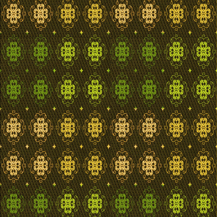 Machine Washable Transitional Dark Yellow Green Rug, wshpat3865yw