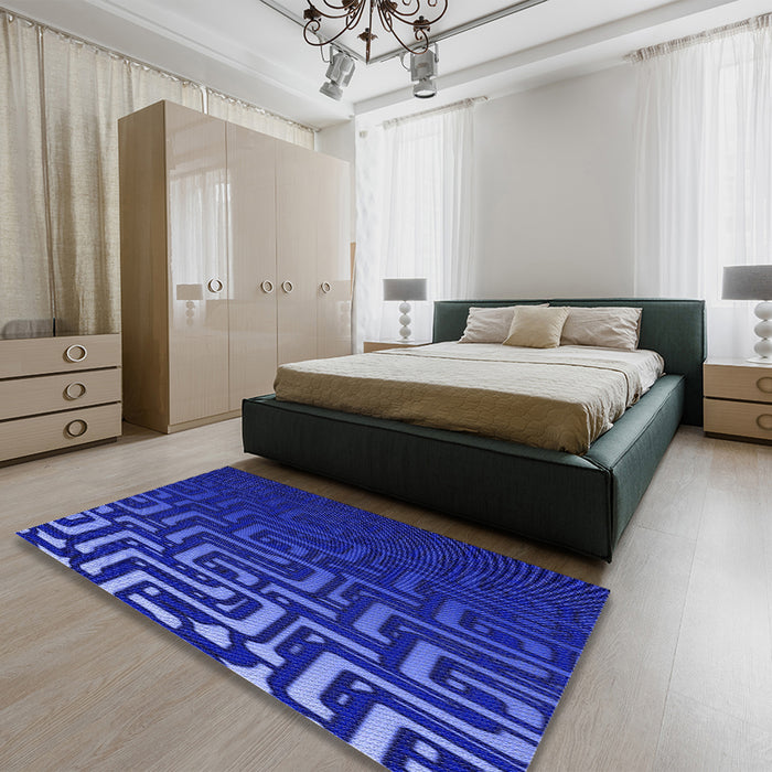 Round Machine Washable Transitional Blue Rug in a Office, wshpat3866blu