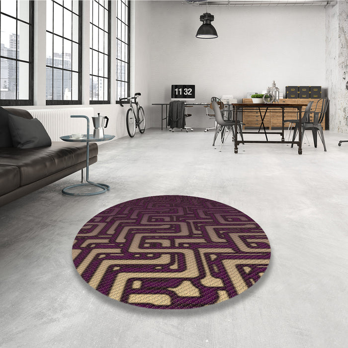 Round Patterned Purple Lily Purple Rug in a Office, pat3866brn