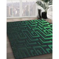 Patterned Dark Slate Grey Green Rug, pat3866grn