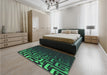 Patterned Dark Slate Grey Green Rug in a Bedroom, pat3866grn