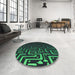 Round Patterned Dark Slate Grey Green Rug in a Office, pat3866grn