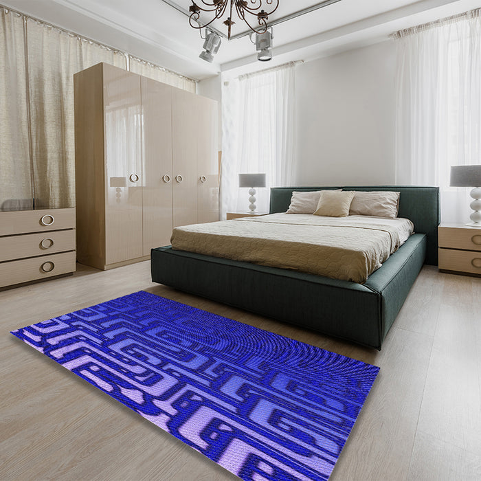 Patterned MediumBlue Rug in a Bedroom, pat3866pur