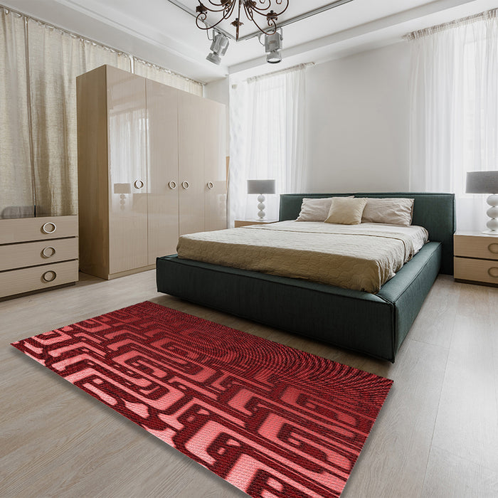Patterned Crimson Red Rug in a Bedroom, pat3866rd