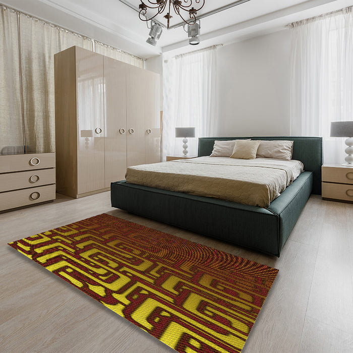 Patterned Maroon Red Rug in a Bedroom, pat3866yw