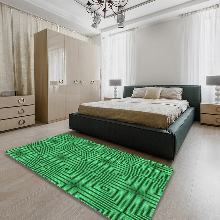 Patterned Green Rug in a Bedroom, pat3867grn