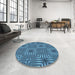Round Machine Washable Transitional Blue Rug in a Office, wshpat3867