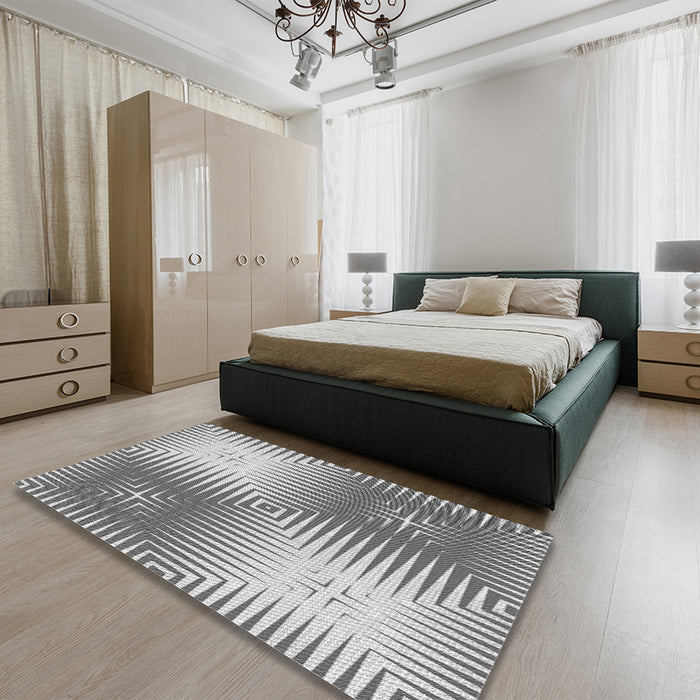 Round Machine Washable Transitional Platinum Silver Gray Rug in a Office, wshpat3868gry