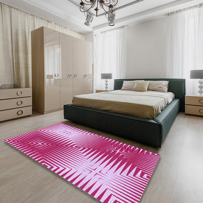 Round Machine Washable Transitional Pastel Purple Pink Rug in a Office, wshpat3868pur