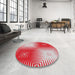 Round Machine Washable Transitional Red Rug in a Office, wshpat3868