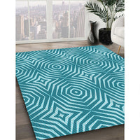 Patterned Dark Cyan Green Rug, pat3869lblu