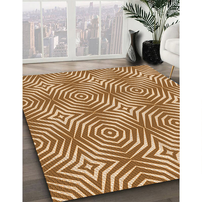 Patterned Yellow Orange Rug in Family Room, pat3869org